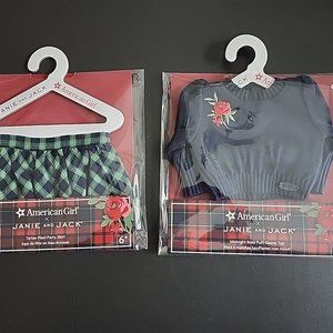 NEW NIP American Girl Janie& Jack Blue green Tartan Plaid Party Skirt & Sweater